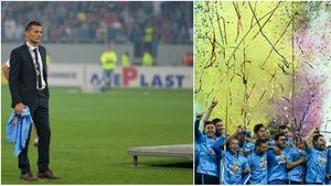 GALERIE FOTO | Ce făcea Gâlcă în timp ce steliștii sărbătoreau câștigarea Cupei Ligii. Antrenorul nu apare nici măcar în cadrul final al bucuriei, unde s-au adunat până și rudele fotbaliștilor