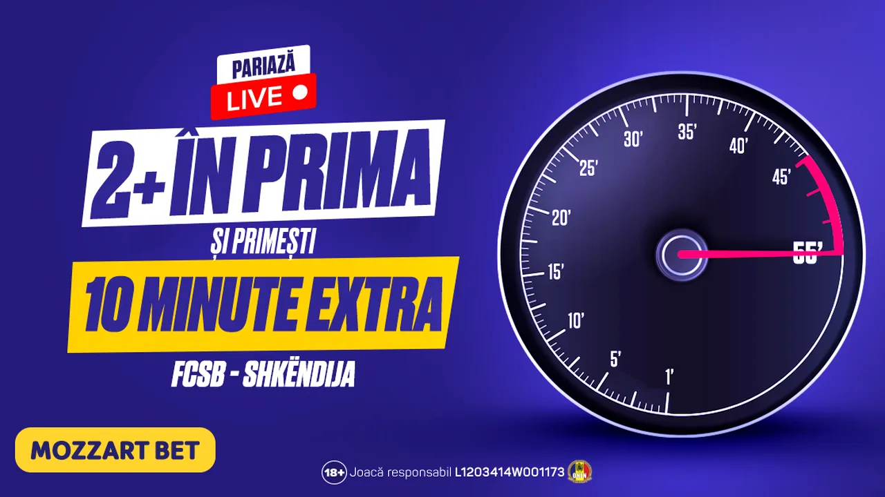 (P) Meciul FCSB – Shkendija îți aduce 10 Minute Extra la Prima Repriză pentru Pariul Tău Live! Da, la Mozzart Bet este posibil!