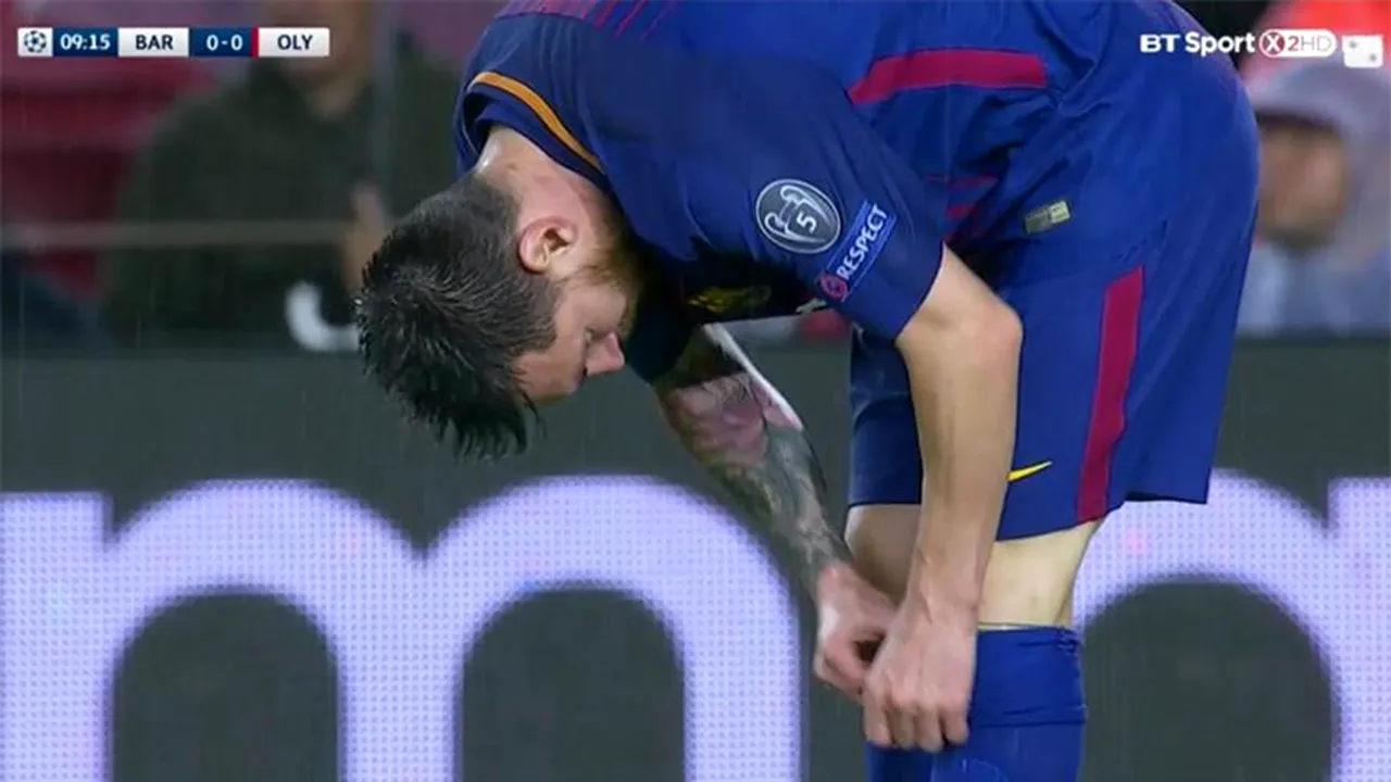 FOTO | Scenă foarte ciudată la meciul Barcelonei cu Olympiakos. Ce a scos Messi din jambieră și a băgat în gură
