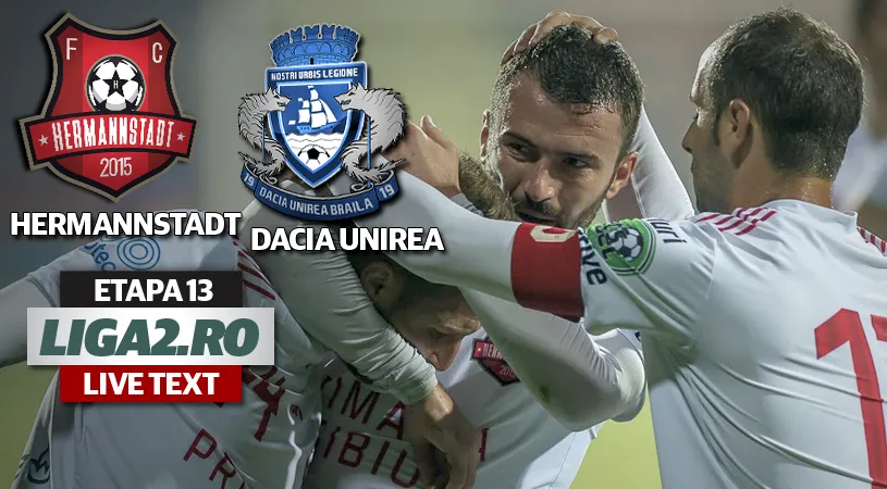 AFC Hermannstadt - Dacia Unirea 3-2.** Sibienii s-au jucat cu ocaziile, au ratat din toate pozițiile și erau să o comită în prelungiri. De cinci ori mingea a fost trimisă în bară