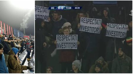 FOTO | Meci și în tribunele stadionului din Iași! Ce mesaje au apărut în timpul partidei Poli - FCSB: "Morți de foame sunteți voi!"