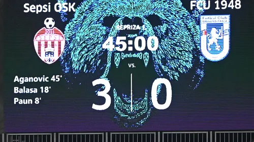 Scor de „masă verde” la pauza meciului dintre Sepsi și FC U Craiova! Repriză de coșmar pentru olteni! Autogol stupid și ghinion teribil la a treia reușită | VIDEO