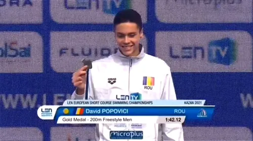 Prima reacție a lui David Popovici după ce a devenit campion european! România n-a reușit asemenea performanță niciodată! + Imagini VIDEO din momentul imnului