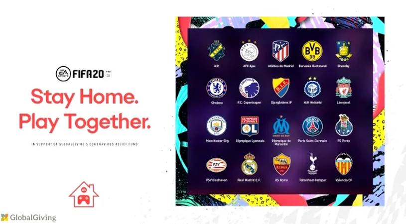 „Stay Home & Play Together”, sloganul turneului de FIFA 20 organizat de EA Sports și FIFA. Donații de peste un milion de euro în lupta împotriva COVID-19