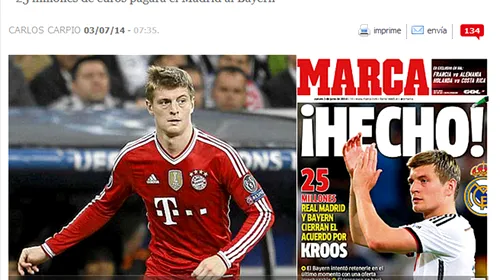 Marca a anunțat transferul lui Toni Kroos la Real Madrid