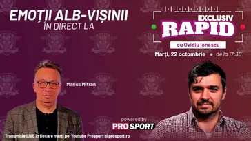 Aseară, în Giulești, astăzi, la „EXCLUSIV RAPID”, alături de Marius Mitran, de la ora 17:30, LIVE, pe canalul de YouTube – ProSport!