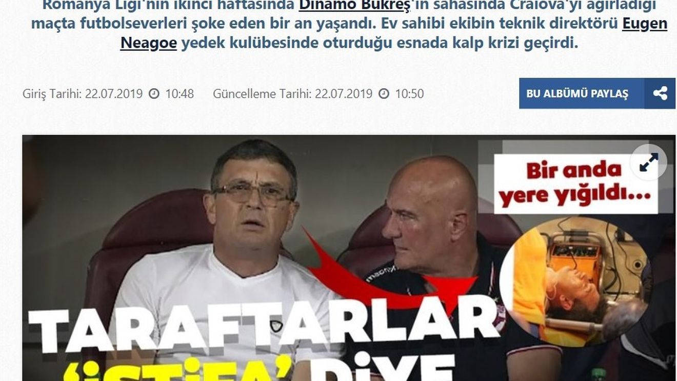 Presa internațională, în stare de șoc după stopul cardio-respirator suferit de Eugen Neagoe. Ce a scris despre antrenorul lui Dinamo: "Fanii îl fluierau și atunci ..."