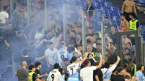 Momentul fabulos din finalul meciului Lazio - Atletico putea provoca un adevărat haos pe Olimpico! Fanii italieni au sărit la bătaie cu ibericii, care erau însoțiți și de frații de la AS Roma! | VIDEO
