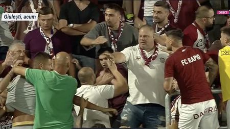 Scene halucinante pe Giulești! Fanii Rapidului s-au luat la bătaie între ei, Cristi Săpunaru a sărit în tribune pentru a-i despărți | VIDEO