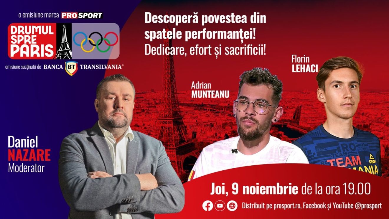 Canotorul Florin Lehaci și cârmaciul Adi Munteanu sunt invitații emisiunii „Drumul spre Paris” de joi, 9 noiembrie, de la ora 19:00