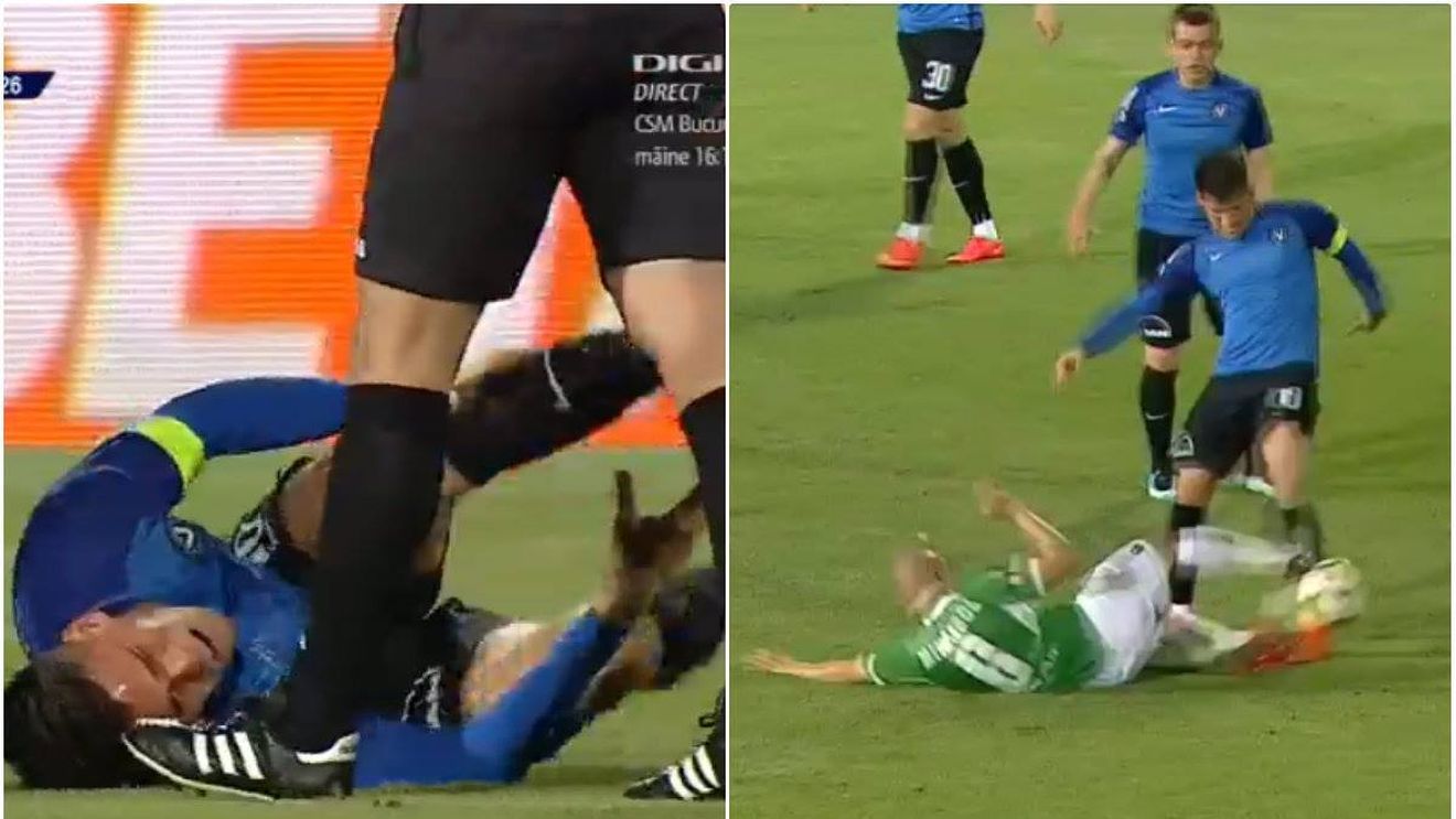 A primit roșu direct după o intervenție criminală asupra lui Ianis Hagi! FOTO | Plin de sânge, fiul "Regelui" a fost condus pe margine. Antrenorul Viitorului s-a enervat