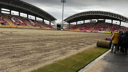 Vești bune pentru UTA Arad! Se pune noul gazon pe stadion, dar problemele cu statuia lui „Francisc Neuman” continuă. GALERIE FOTO