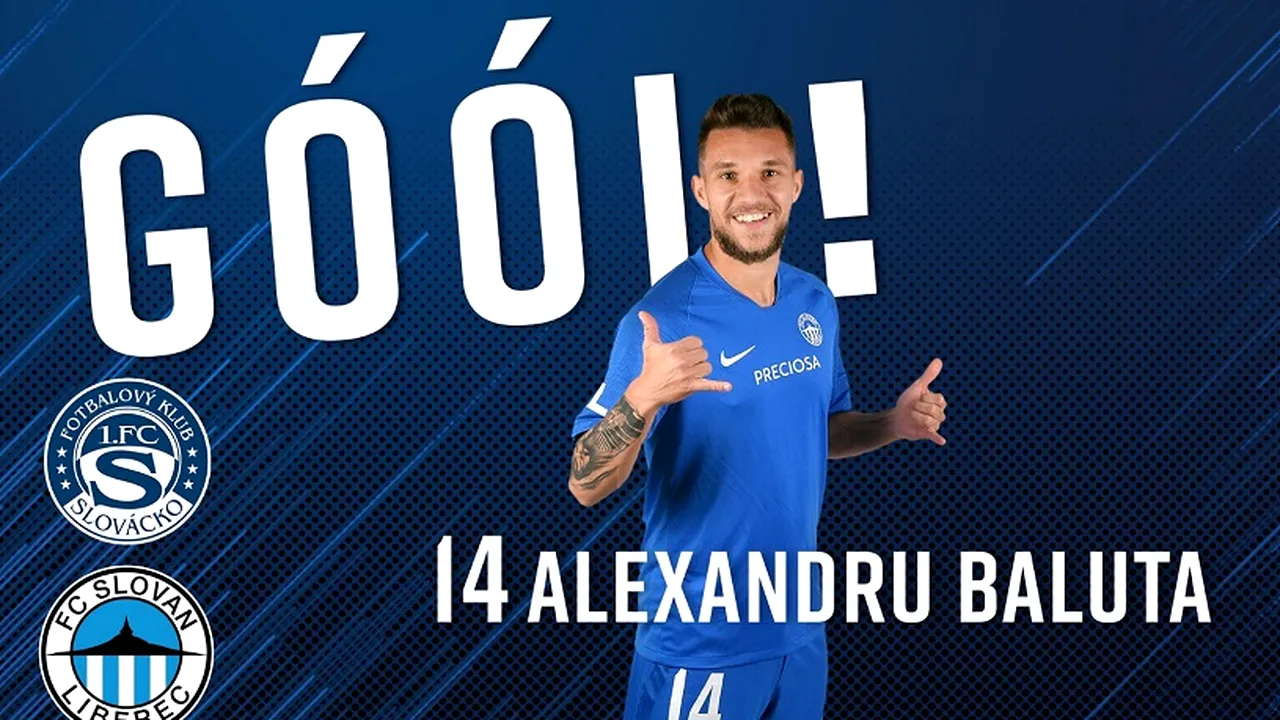 Alex Băluță merge ceas în Cehia! VIDEO | Olteanul a înscris încă un gol pentru Slovan Liberec