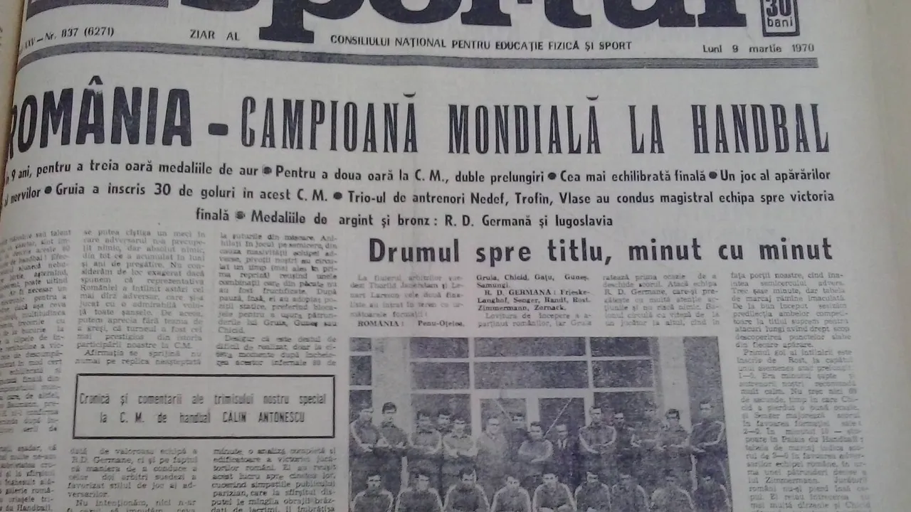 8 Martie, Ziua Băieților de la Paris: 45 de ani de la titlul mondial de handbal cucerit de România. Birtalan: 