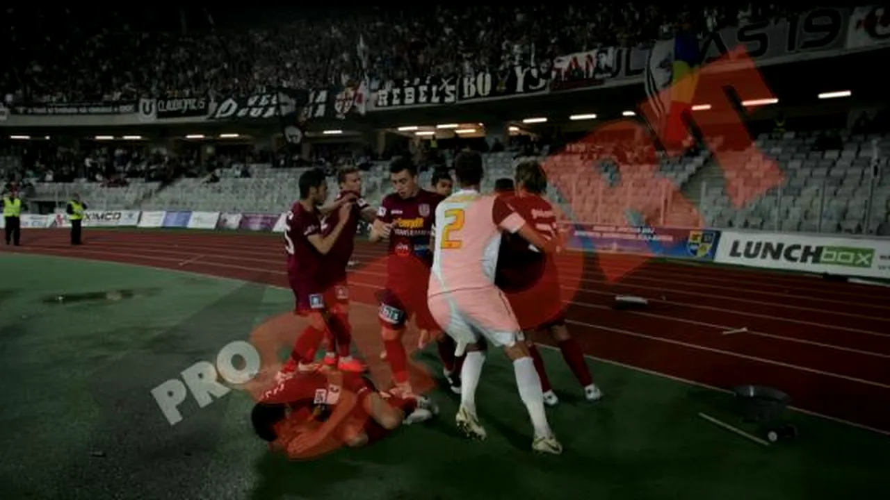 K1 la Cluj!** Cadu și Bornescu s-au îmbrâncit în cel mai așteptat meci al Clujului și i-au lăsat pe fani fără fotbal