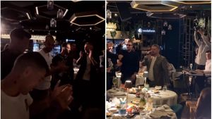 Primele imagini filmate de la petrecerea fotbaliștilor din naționala României, după calificarea la EURO 2024! Ianis Hagi, George Pușcaș și Florin Tănase au fost sufletul distracției: Adi de la Vâlcea le-a cântat „tricolorilor”, care s-au răsfățat cu băuturi rafinate și bucate alese. VIDEO