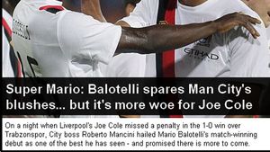 "Super Mario îl ajută pe Mancini să scape de roșeața din obraji"** Presa engleză, despre meciul cu Timișoara