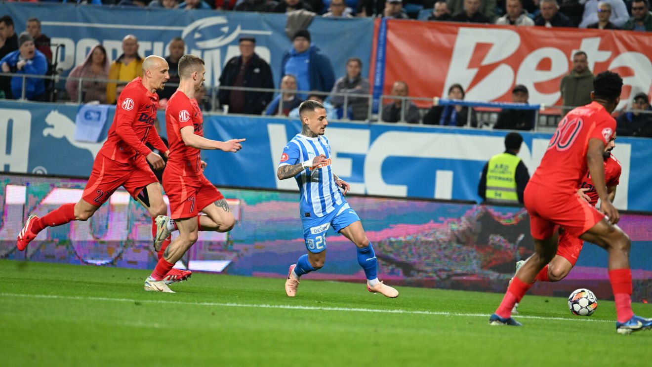 Universitatea Craiova - FCSB 0-0, în etapa 4 din play-off-ul Superligii. Campioana păstrează avansul de 3 puncte față de olteni, dar poate fi ajunsă de CFR Cluj
