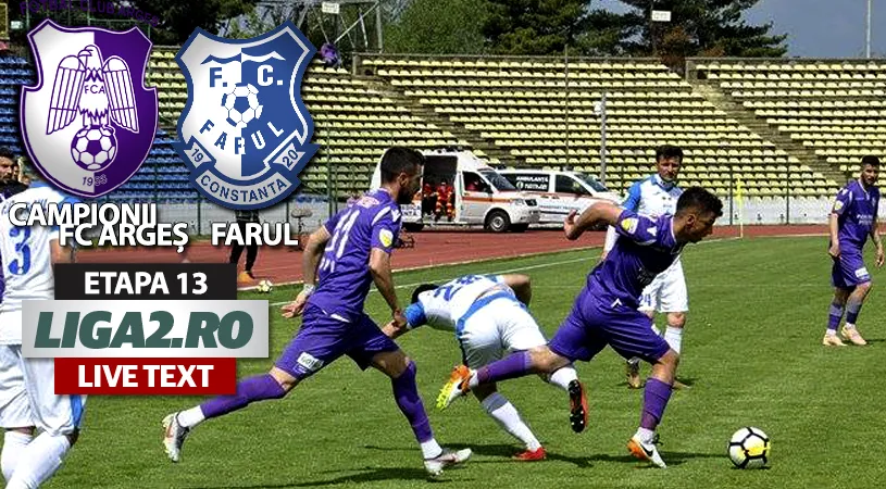 Remiză cu goluri după faze de cascadorii râsului!** Campionii FC Argeș și Farul termină la egalitate. Ionuț Badea obține un punct la revenirea în Trivale