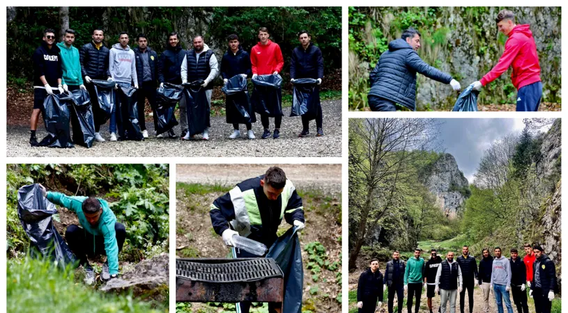 Fotbaliştii de la FC Brașov au strâns gunoaie la Pietrele lui Solomon, pentru un punctaj mai bun la certificare!