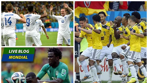 LIVE BLOG CM 2014, ziua 8 | Urmează derby-ul serii: Anglia – Uruguay. Columbia – Coasta de Fildeș 2-1. Spectacol pe Mane Garrincha: trei goluri în doar nouă minute