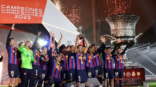 Barcelona a devenit pentru a paisprezecea oară supercampioana Spaniei! Cum au sărbătorit catalanii câștigarea primului trofeu sub comanda lui Xavi | VIDEO