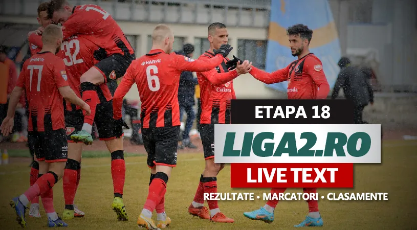 Liga 2, etapa 18 | FK Miercurea Ciuc a executat Șelimbărul la Avrig și urcă pe loc de play-off. Unirea Slobozia a demolat Dunărea Călărași. 20 de goluri au fost date în șase meciuri disputate sâmbătă