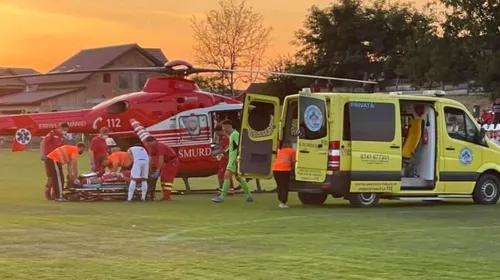 Momente de panică! Portarul a suferit o comoție cerebrală și a fost transportat la spital cu un elicopter SMURD