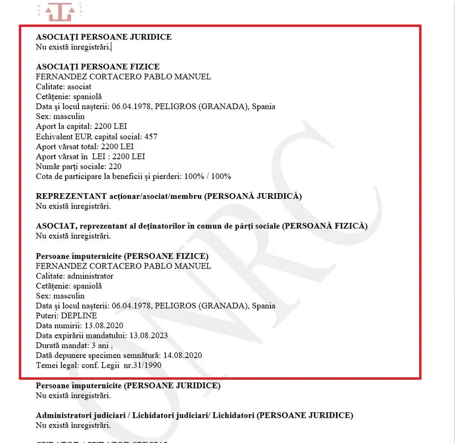 În raport se poate vedea rolul pe care îl joaca Cortacero în societatea LOTUS
