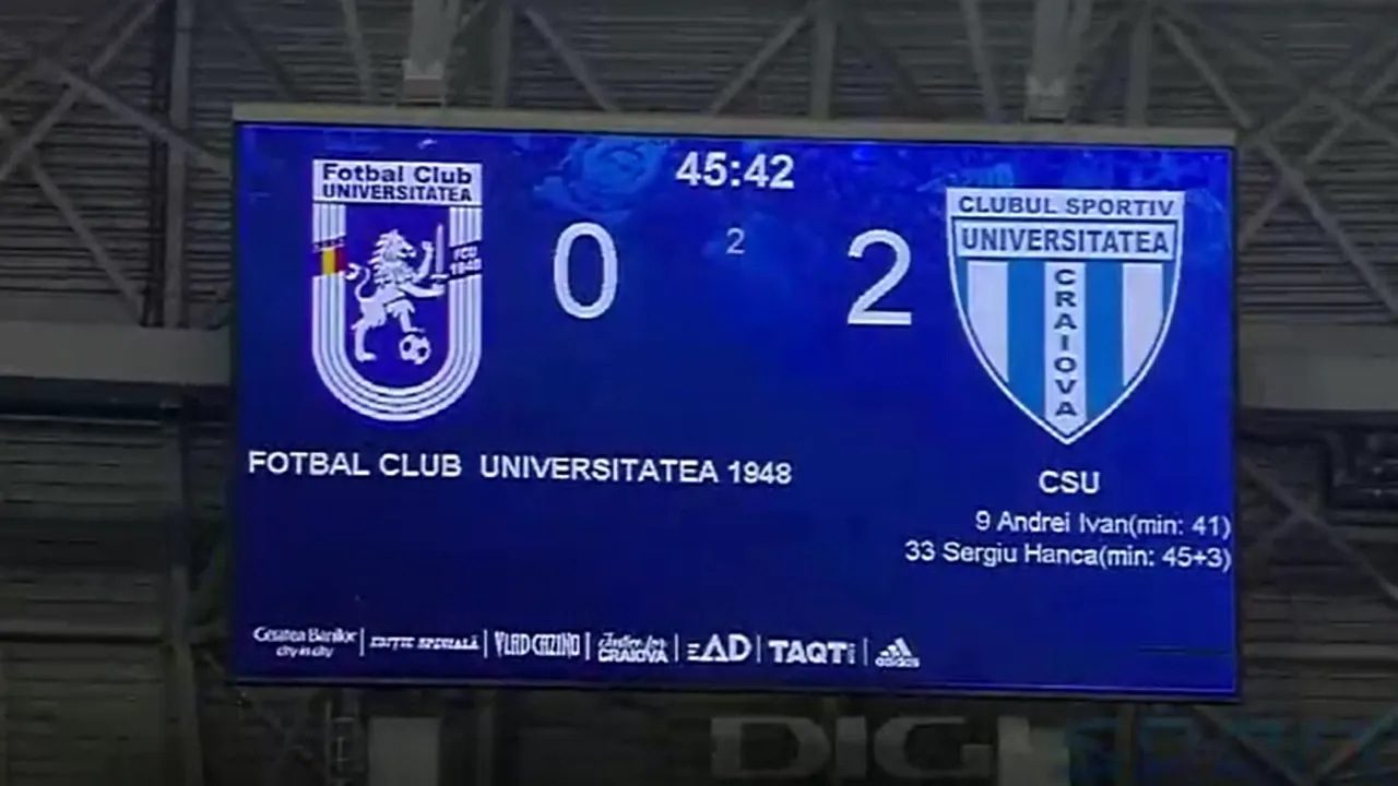 FC U Craiova, ironie maximă în derby-ul Băniei! Cum a fost trecut pe tabelă numele rivalei Universitatea