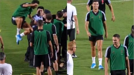 Cristiano Ronaldo a sărit pe un jandarm la antrenamentul lui Juventus. VIDEO | Reacția portughezului, după ce un fan a intrat pe teren