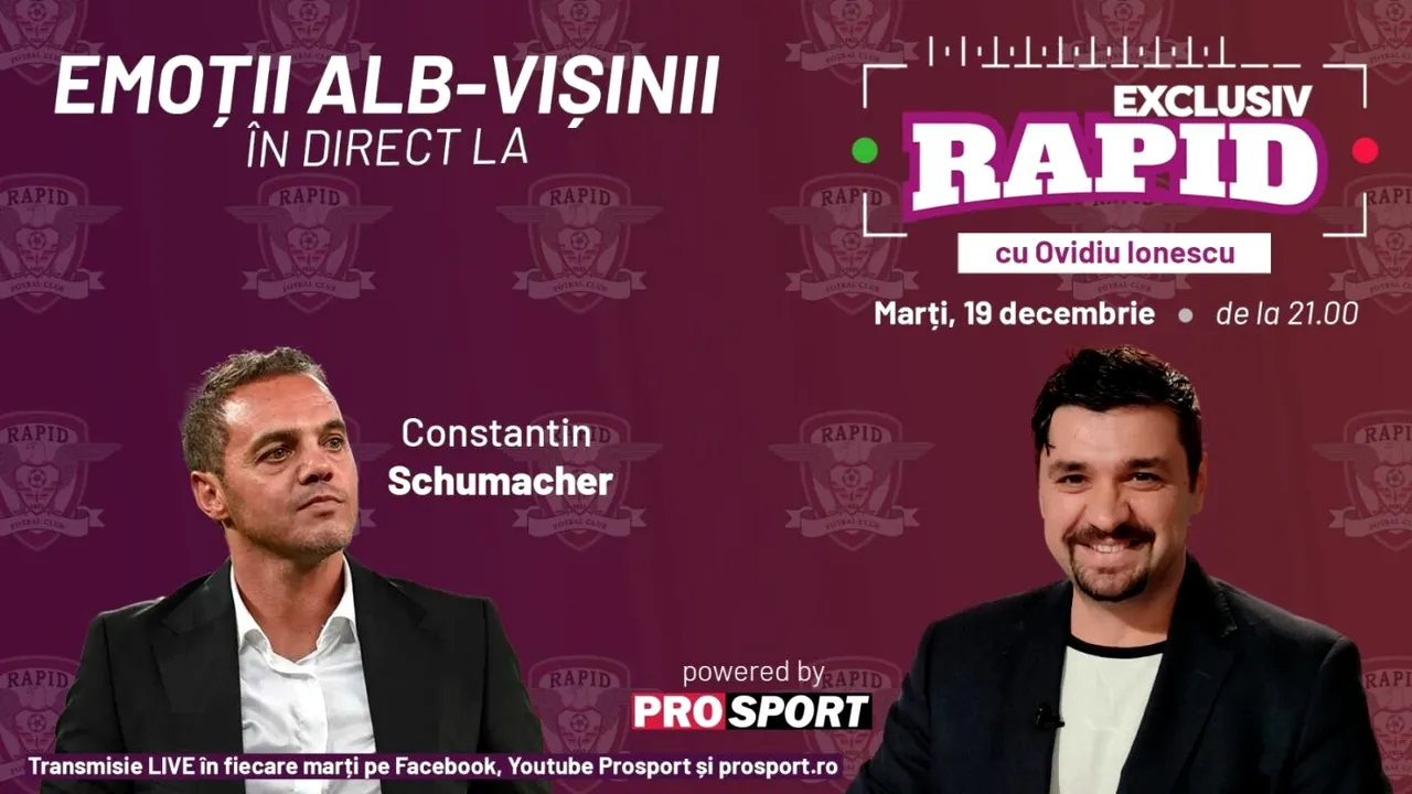 Constantin Schumacher vine la EXCLUSIV RAPID marți, 19 decembrie, de la ora 21.00