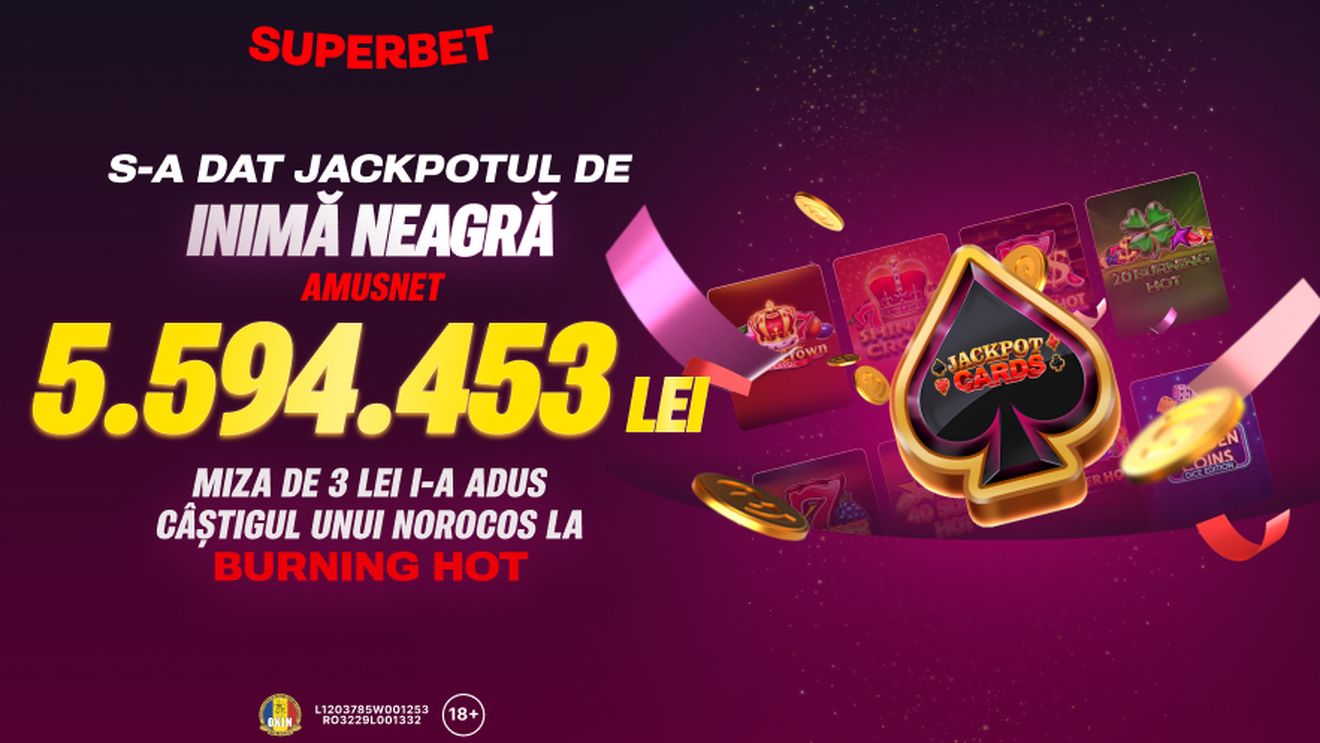 (P) Încă un Jackpot de top marca Superbet! 5.594.453,21 lei au fost câștigați la Burning Hot