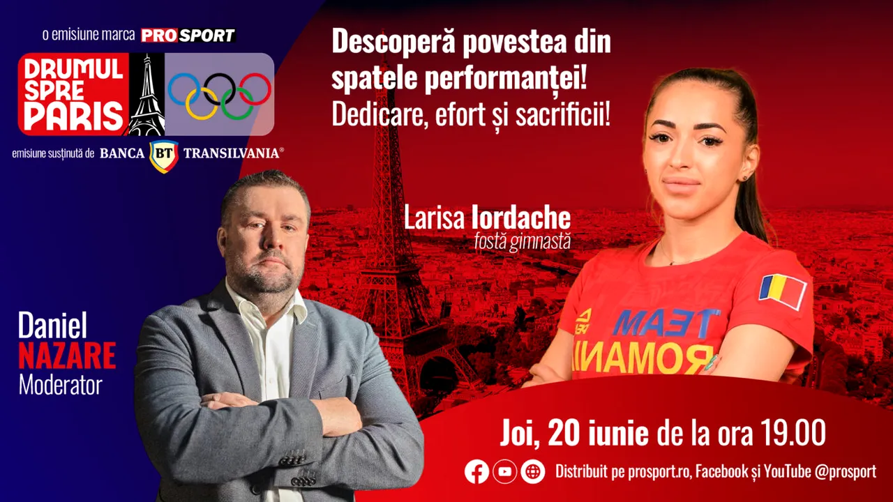 Fosta gimnastă Larisa Andreea Iordache (28 ani), invitata emisiunii „Drumul spre Paris” de joi, 20 iunie, de la ora 19:00