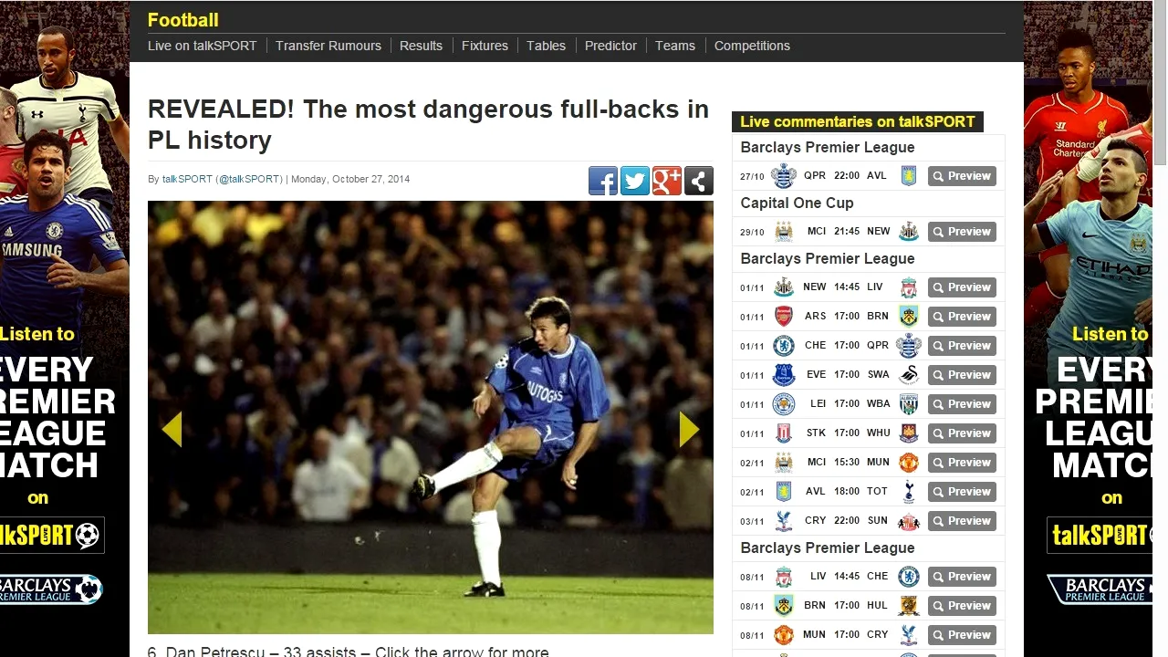 Dan Petrescu, pe locul 6 în topul celor mai periculoși fundași din Premier League