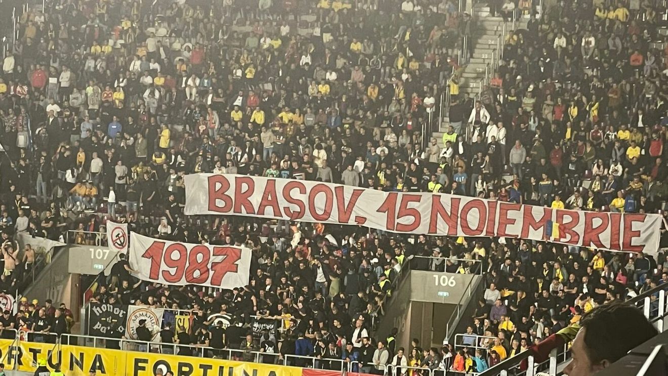 Protest fără precedent împotriva lui Răzvan Burleanu: președintele FRF, comparat cu dictatorul Nicolae Ceaușescu, într-un banner al suporterilor români! Ce a fost Revolta de la Brașov din 15 noiembrie 1987 | FOTO