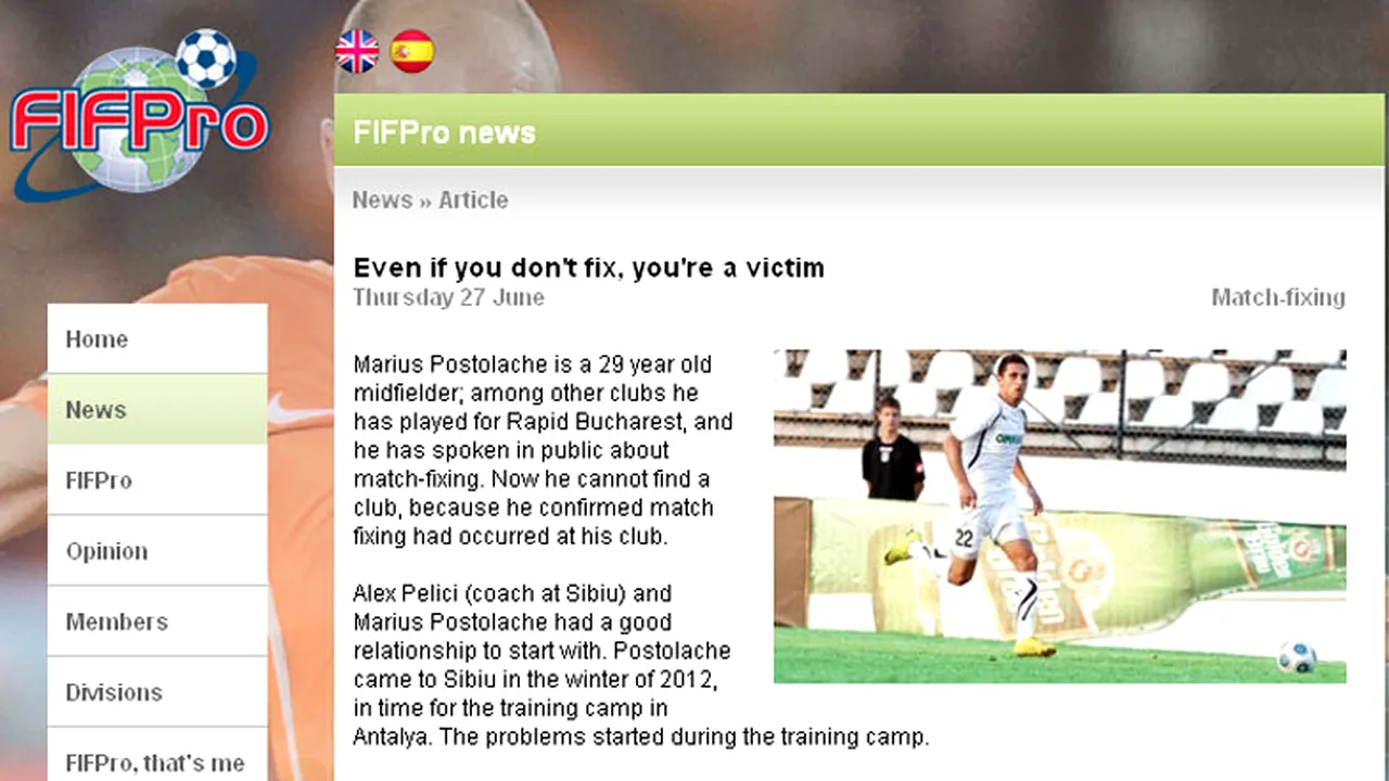 Cazul lui Postolache, dezbătut de FIFPro: 