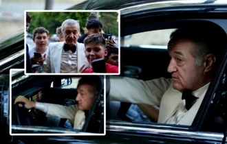 Gigi Becali, forțat de soție să meargă la nuntă la nașul Ianis Hagi. A venit cu Rolls Royce-ul condus chiar de el și a făcut SPECTACOL
