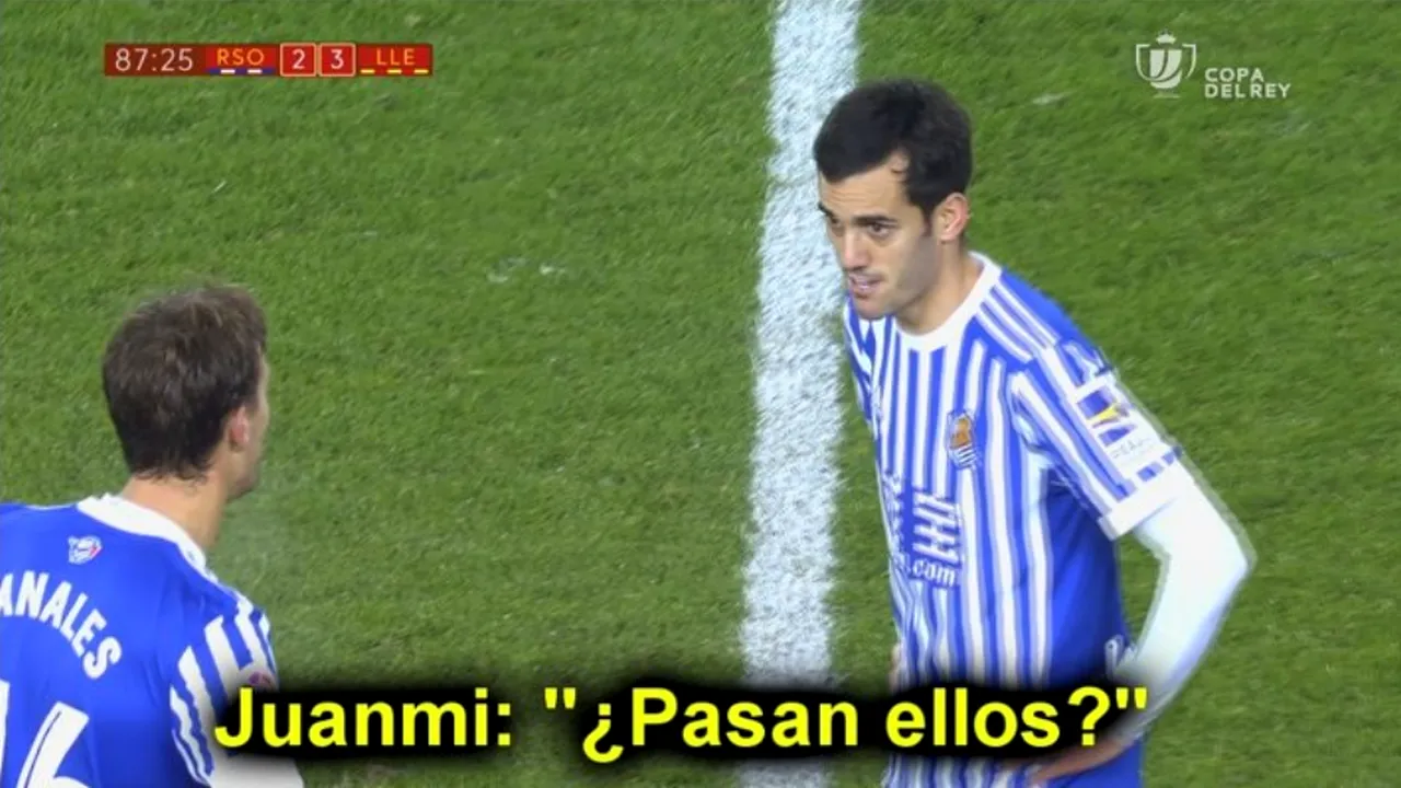 Moment genial între doi jucători ai lui Real Sociedad. În meciul de Cupă cu Lleida, Juanmi l-a oprit brusc pe Canales. Ce voia să afle 
