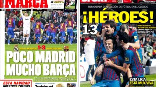 Realul este la pământ: „Puțin Madrid, multă BarÃ§a!”** Pep e în gardă, Mourinho anunță revanșa finală: „Până la Crăciun vom fi lideri”