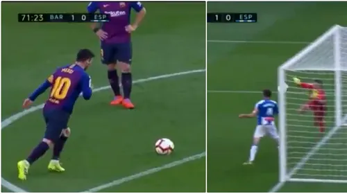 VIDEO | A vrut să respingă mingea trimisă de Messi, dar s-a făcut de râs! Starul argentinian i-a „centrat” adversarului la primul gol și a marcat încă o dată pentru victoria Barcelonei