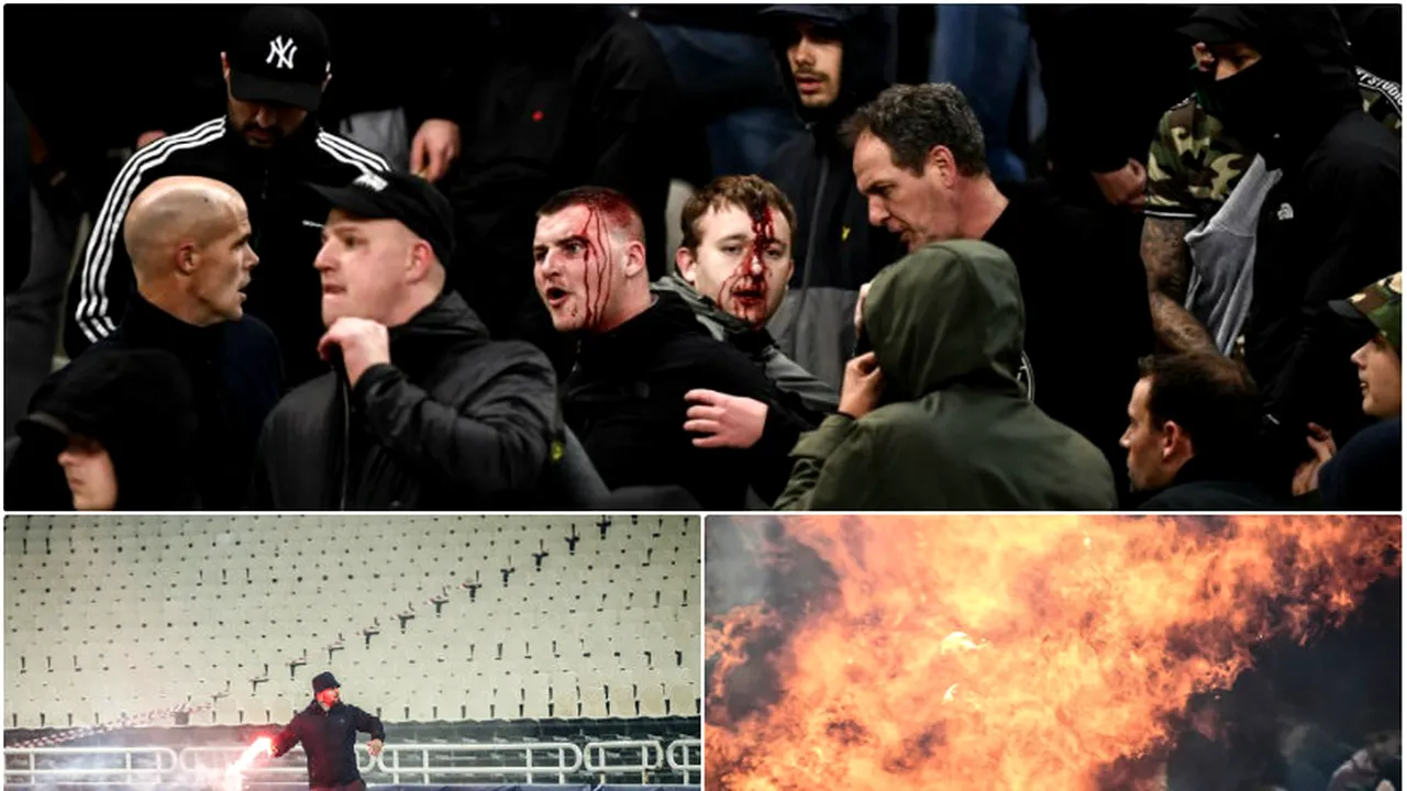 FOTO | Atena, sub teroare! Război între ultrașii lui AEK și Ajax. Fanii olandezi, atacați cu cocktailuri Molotov în stadion