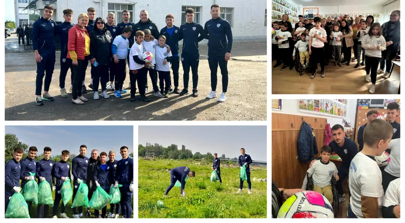 Acțiuni sociale demarate de Viitorul Pandurii! Echipa din Târgu Jiu vrea un mediu înconjurător mai sănătos și a bucurat copiii de la Centrul Școlar pentru Educație Incluzivă