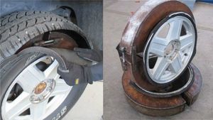 Ce mai poți ascunde într-un SUV! FOTO | Descoperirea făcută de vameși când au tăiat cauciucurile acestei mașini