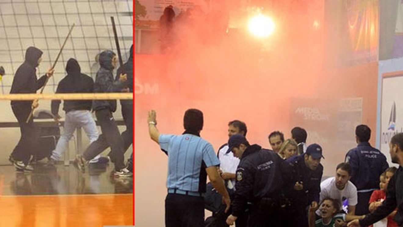 Ce s-a întâmplat la Petrolul - Steaua e nimic!** NEBUNIE TOTALĂ‚ la un meci de volei!** VIDEO Pietre, torțe și bombe artizanale: fetele au ieșit urlând din sală!