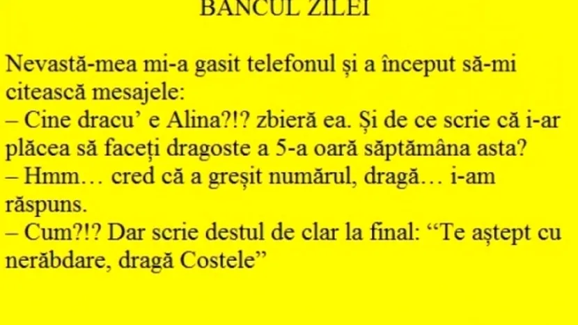 Bancul zilei: nevasta umblă în telefon