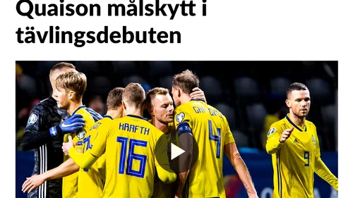 Ce scrie presa din Suedia, după ce naționala lui Janne Andersson a început perfect în grupa de calificare la EURO 2020. Singurul aspect pozitiv din jocul României văzut de nordici