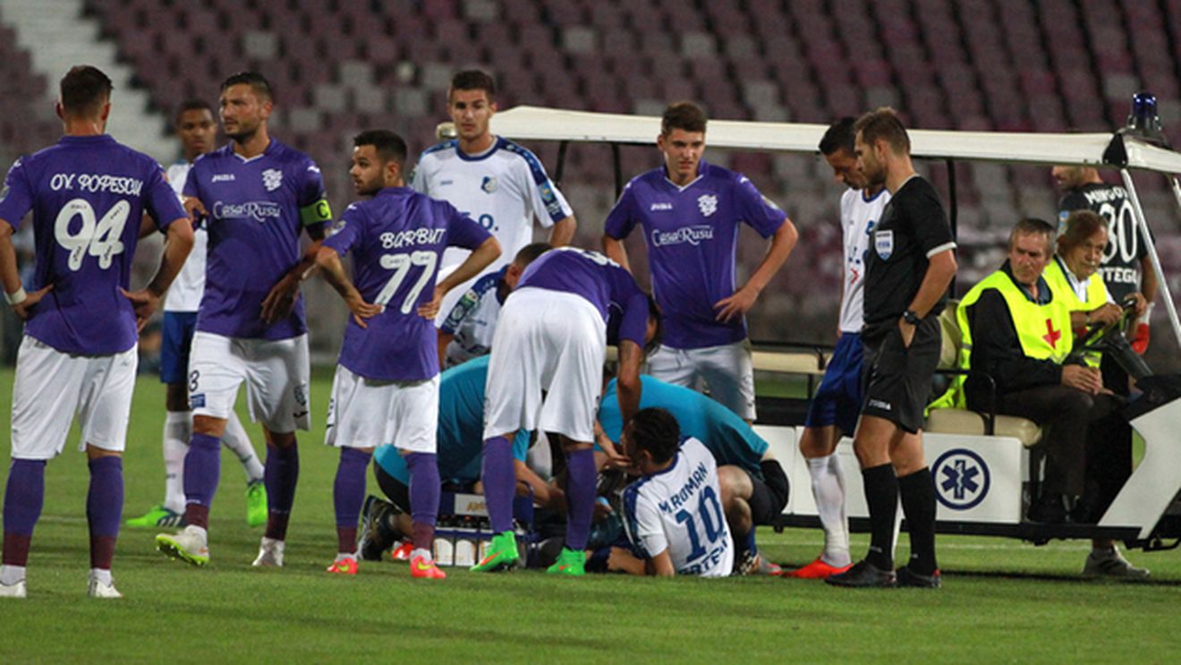 Roman a scăpat ușor după intrarea criminală a lui Cânu. Ultimele detalii despre starea de sănătate a golgheterului Pandurilor