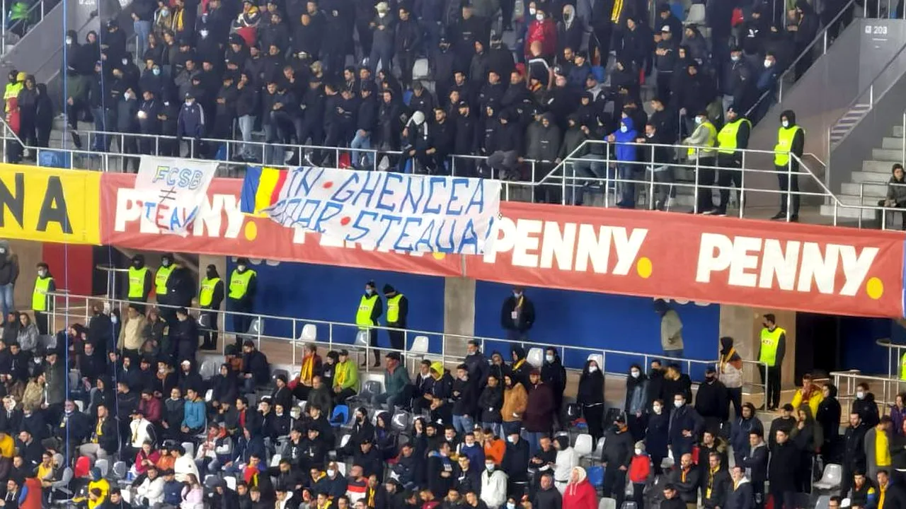 „În Ghencea, doar Steaua!”. Suporterii din Peluza Sud nu s-au putut abține nici la meciul dintre România și Armenia | FOTO