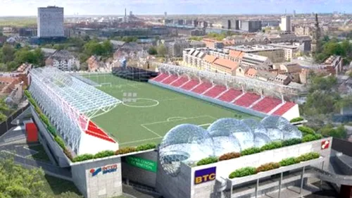 FOTO & VIDEO - Un român joacă pe acoperișul unui mall! Sârbii au cel mai ciudat stadion din Europa